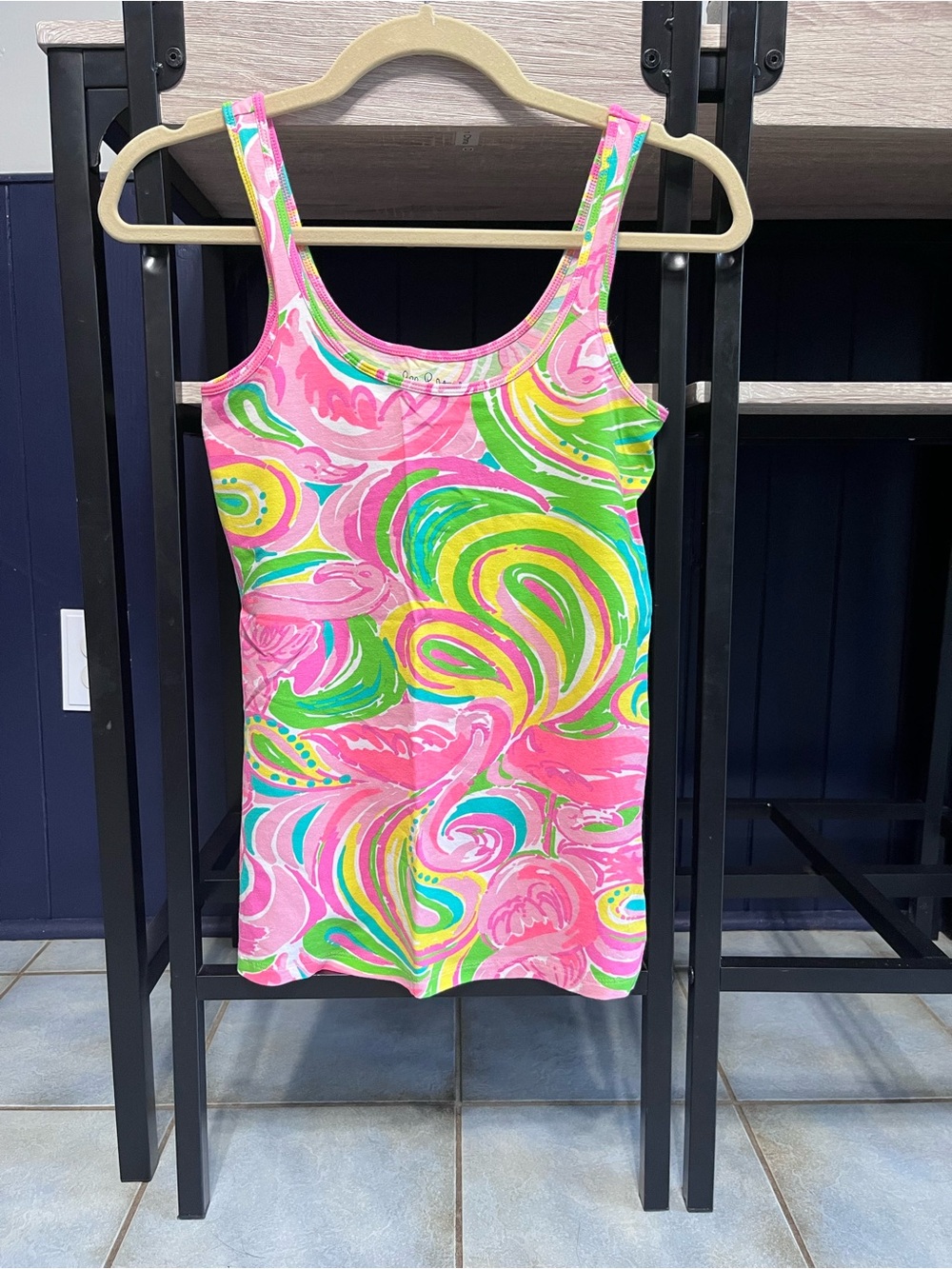 Lilly Pulitzer Pink Swirl Tank Top with Flamingo Print
